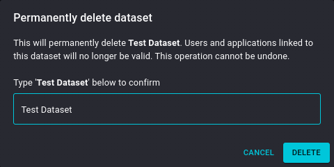 Delete Dataset Input Confirmation