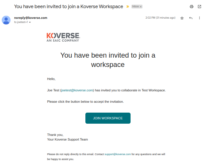 Workspace Invitation Email